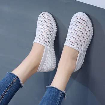 El verano de 2019, de las mujeres de malla transpirable zapatos casuales de pisos de moda zapatos de mujer superficial antideslizante blanca en mocasines, zapatos