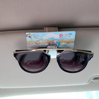 Multi-función de gafas de clip de coche parasol de aluminio de aleación de cuero titular de la tarjeta de clip de Gafas de Gafas de Titular Billete Clip