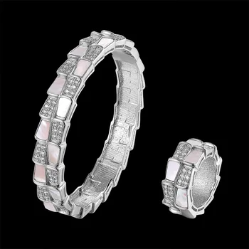 Lanruisha de la marca de Lujo de shell brazalete y anillo de la joyería conjunto con doble capa similar de la serpiente cuerpo de accesorios de moda mejor regalo