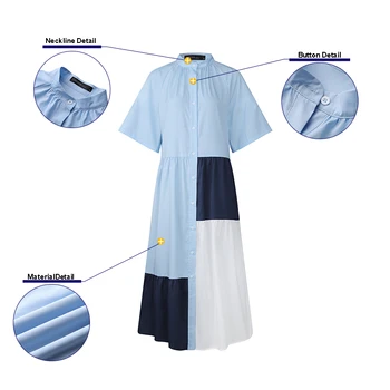 2021 Verano Patchwork Larga Camisa de Vestir de ZANZEA Elegante de la Oficina de Trabajo de la Colmena de Vestido de las Mujeres Casual de Manga Corta Vestidos Túnica Femenina