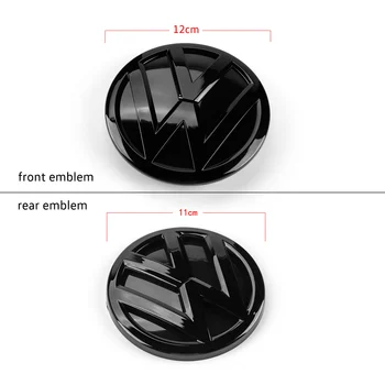 Negro brillante de 120mm, Frente a la Parrilla Insignia + 110mm Trasera de la Tapa del Maletero Emblema Logo de VW Volkswagen Polo 2016