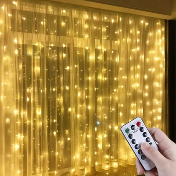 1M LED de Navidad de Hadas Cadena de Luces de Control Remoto USB de Año Nuevo de la Guirnalda de la Cortina de la Lámpara de la Decoración navideña Para el Hogar Ventana del Dormitorio