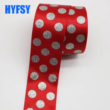Hyfsy 10020 1-1/2 38mm de polvo de Plata puntos de la cinta de 10 metros de BRICOLAJE tocado paquete de regalo hechos a mano material de poliéster cinturón de raso