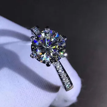 Plata de ley 925 anillo de 1ct 2ct 3ct estilo Clásico Moissanite anillo de Diamantes de la Boda de la Fiesta de Aniversario de la joyería Con GRA certifica