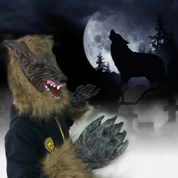 2019 Máscara De Halloween Horror Traje De Diablo Bola Props Hombre Lobo Cosplay Cabeza De Lobo Cubierta De Guantes