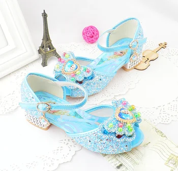 Disney niñas de la princesa de los zapatos de primavera, de otoño de los niños plano de fondo suave zapatos de dibujos animados congelado elsa de cristal zapatos 22-36