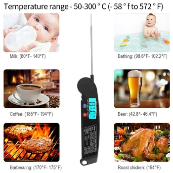 La Cocción de los alimentos a la Temperatura Probador Termómetro Digital de Lectura Instantánea Termómetro de Carne con Giratorio de la Sonda de luz de fondo para la Cocina