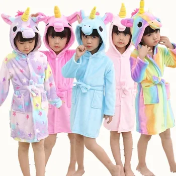 Suave Unicornio Albornoz con Capucha ropa de dormir de los Niños Toalla de Baño del Bebé Traje Rainbow Unicorn Regalos Para Niñas y Niños, Pijamas Camisón niños