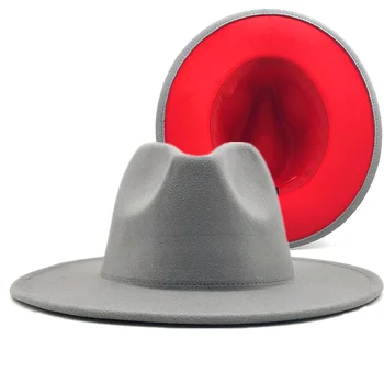 Nuevo Blanco Rojo de Retazos de Fieltro de Jazz Hat Cap Hombres Mujeres Plana Borde de Lana Mezcla de Fedora Sombreros de Panamá Sombrero Sombrero de época 56-58-60CM