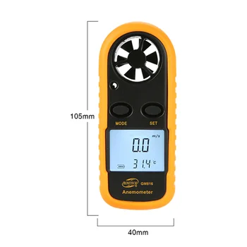 Anemómetro portátil Anemometro Thermomete de la Velocidad del Viento Medidor Medidor GM816 30m/s LCD Digital de Mano con el Anemómetro de la Herramienta de medición