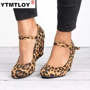 Las mujeres Sandalias de las Señoras de la Moda Casual de Gran Sizewedges Romano Único Leopardo Impreso Zapatos Gladiadores de la Plataforma de la Correa del Tobillo Abierto