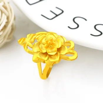 Clásico de 3D Difícil de Oro Rosa Anillo de las Mujeres de la Boda de Compromiso de la Joyería ExquisiteFlower Peonía 14K Anillo de Oro de Año Nuevo Regalo Hembra