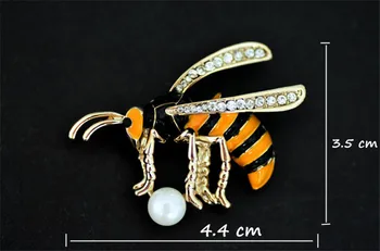 Joyme Amarillo Hermoso Esmalte de los Insectos de la Abeja Broche de Perlas de Oro del color de la Aleación de Metal Hornet Broches en el Hombro Bufanda Suéter Pines