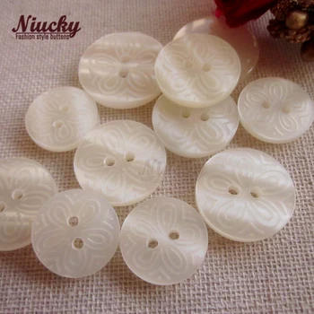 Niucky 20 mm /18 mm / 15 mm 2 agujeros blancos láser tallado flor de coser la capa botones bontique ropa de moda botones R0101-028
