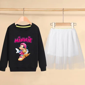 Disney Minnie Mouse Niñas Conjuntos de Ropa de Niño del Bebé de dibujos animados Vestido de Cuello Redondo de manga Larga Suéter + tutu Vestido Causal Vestido de las Niñas