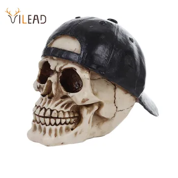 VILEAD 13cm Cráneo de Resina Con Gorra de visera Escritorio de Inicio Adorno Animal Cráneo Estatuas, Esculturas Personalizadas Cráneo Decoración