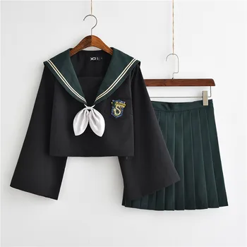 Las mujeres Potter Trajes Cosplay de Tokio estilo de la Dama de Vestidos de las Mujeres de color Verde Slytherin Estudiante JK Uniforme de Falda Plisada Trajes de Marinero
