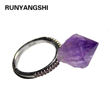 Runyangshi 1 pc de piedra Natural de lavanda amatista piedra original anillo de mujer de piedra originales apertura de anillo creativo mayorista