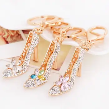 Nuevo de la Moda de diamantes de imitación de tacón alto zapatos de flor de llavero de cristal zapatos de la llave del coche de las cadenas de bolsa de las niñas colgante llavero
