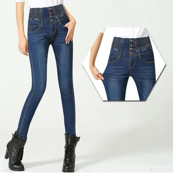 2019 Jeans Para Mujer De La Alta Cintura Elástica Flaco Denim Largo Del Lápiz Pantalones De Mujer De Talla Grande Jeans Feminina Señora De Grasa Pantalones Pantalones