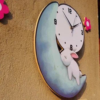 Los niños del Reloj de Pared dibujos animados Pintados Lindo Conejo de la Luna Reloj de los niños de la Pared de Silencio del Dormitorio, Habitación de los Niños de Kindergarten de la Moda de los Relojes