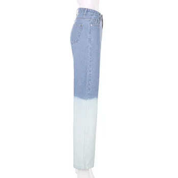 NCLAGEN 2020 de la Mujer pantalones Vaqueros de Moda Streetwear Azul Y Blanco de Contraste de Color de Alta de la Cintura de los Pantalones vaqueros Femme Vintage Pantalones Casuales