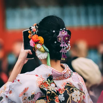 Kimono Hanfu Cabello De La Decoración De La Tela De La Flor De La Borla Accesorio Para El Pelo