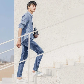 Nuevo Xiaomi Hombres Cómodo de Ocio No se deforma con facilidad de Mezclilla Pantalones Rectos azul Profundo Caballero Mens 90 Estirar pantalones Vaqueros de los Hombres