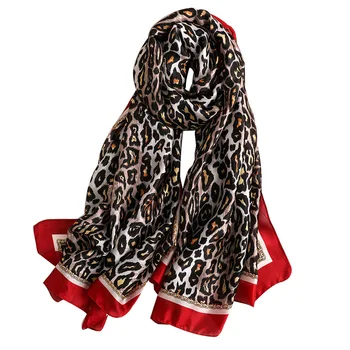 2019 180x90cm las Mujeres de la Moda de Seda Pañuelo de la Marca de Lujo de Leopardo de Punto de Seda de la Bufanda de Mujer Cabeza de Impresión Hiyab Redecilla Mujeres Foulard Chal