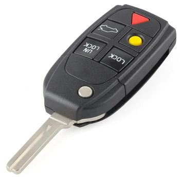 Keyecu Flip Remoto Caso de la Clave 5 Botón del LLAVERO con mando a distancia de Repuesto para su VOLVO S60 S80 V70 XC70 XC90