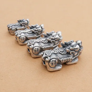 3D 999 Plata Ruyi Pixiu Perlas de la Vendimia de Plata de la Buena Suerte de Cordón de Fengshui Riqueza Pixiu Perlas de BRICOLAJE Pulsera de la Suerte de ia de Bolas