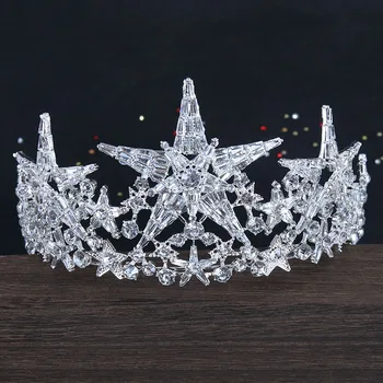 La estrella de la Corona Diadema Nupcial Tiara Con Estrellas Barroco Diadema de Pelo de la Boda Accesorios para el Cabello Joyería de Cristal Tiaras y Coronas