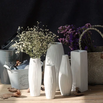Grueso de cerámica seca florero de decoración del hogar simple pequeño blanco fresco jarrón de cerámica de la sala de estar de la decoración del jardín florero
