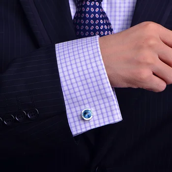 KFLK de Lujo de NUEVA camisa de gemelos para hombre Regalo de la Marca del manguito botón Azul de Cristal brazalete de enlace de Alta Calidad abotoaduras Diseñador de Joyas