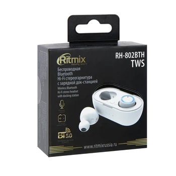 Ritmix RH-802BTH TWS auriculares inalámbricos, el vacío, el micrófono, BT 5.0, 40/300 mAh, blanco 4843506