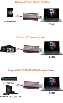 4K 60Hz, USB 3.0, HDMI 2.0 Tarjeta de Captura de Vídeo de TV de la Salida de Bucle U3 1080P 60fps el Juego de la Placa de registro de la Transmisión en Vivo de la Caja para PS4 Cámara