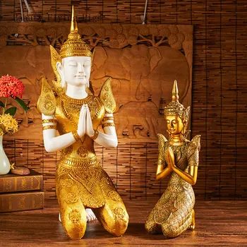 Del sureste Asiático de bienvenida estatua de Buda de la decoración de restaurante Tailandés club cajero de la decoración de la gran Buda sala de estar artesanías Tailandesas