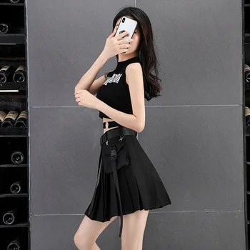 Estilo Coreano De La Mujer Chica Harajuku De Cintura Alta Del Estilo Preppy Faldas Plisadas De La Mujer Vogue Bandas Negras Mini Falda Corta Streetwear