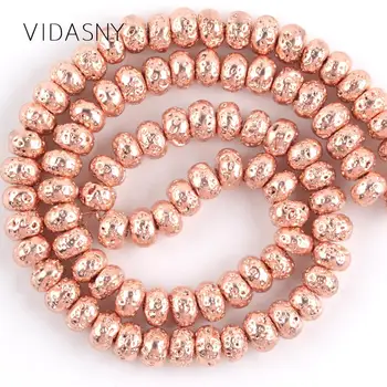 Natural de Piedra de la Gema Rosa de Oro de Lava Hematita Beads Para la Fabricación de Joyas 6 8 10 mm Ábaco de Cuentas de Bricolaje Pulsera Collar de 15