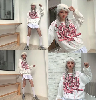 NiceMix mujeres Sweasthirt Femenino 2020 Nuevos Graffitis Impresión Sudadera Señora de Hip Hop Harajuku Japonesa de Ropa de Mujer Tops