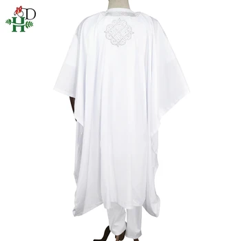 H&D hombres africanos dashiki ropa 3PCS set de camiseta de manga corta pantalón de la cubierta del traje de vestido blanco patrón de bordado con piedras PH3312