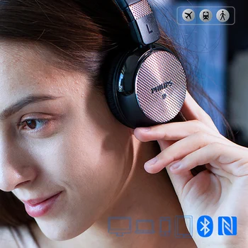Original Philips SHB8850 auricular inalámbrico Bluetooth activo de reducción de ruido potente beterry NFC Auriculares con micrófono