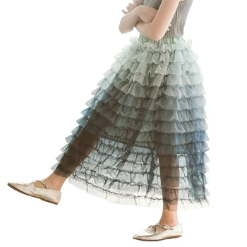 Arco iris de la colmena de falda larga de color de degradado con faldas de tul edad de 4 a 14 años adolescentes de navidad de princesa, disfraz niños ropa