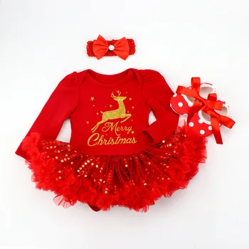 Feliz Navidad Nuevo Bebé Vestido De La Muchacha De 2020 En Bebés Y Ropa Roja Lindo Reno Impreso Vestidos Recién Nacido Vestido De Mameluco