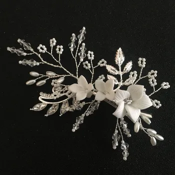SLBRIDAL hechos a Mano de Plata de Color de Austria Cristales de diamantes de Imitación de Flores de la Boda del Pelo Clip Barrette Tocado de Novia accesorios para el Cabello