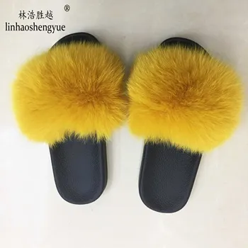 Linhaoshenyue 2020 caliente real de piel de zorro Zapatillas para mujer zapatos de inicio Adecuada para el verano y el otoño