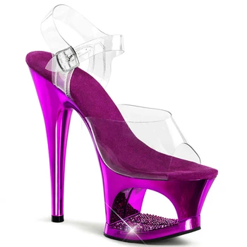 17cm sexy hueco de la galvanoplastia, con incrustaciones de diamante de la pasarela de las mujeres zapatos de modelo de alojamiento de zapatos de baile de tubo de acero zapatos de baile de flash