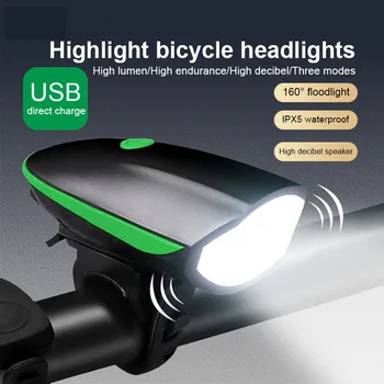 Bicicleta de Bell de Carga USB Luz de la Bicicleta de la Bici del Cuerno de Luz de Bicicleta Multifunción Ultra Brillante Eléctrico de 130 db de hornos de Campana
