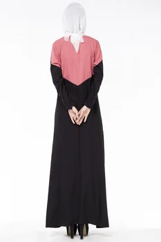 WEPBEL Abaya Musulmán Color del Vestido Patchwork turco Completo de la Manga O Cuello Alto Vestido de la Cintura