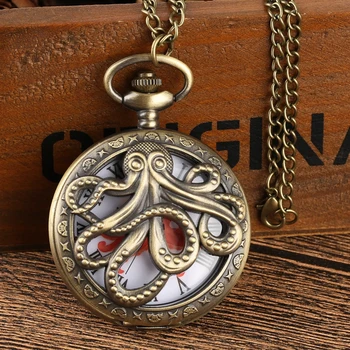 Pulpo en Forma de Hueco de la Cubierta de Cuarzo Pocket Watch Bronce Colgante de Collar de Reloj tienda de regalos Regalos para las Mujeres de los Hombres Relojes de bolsillo